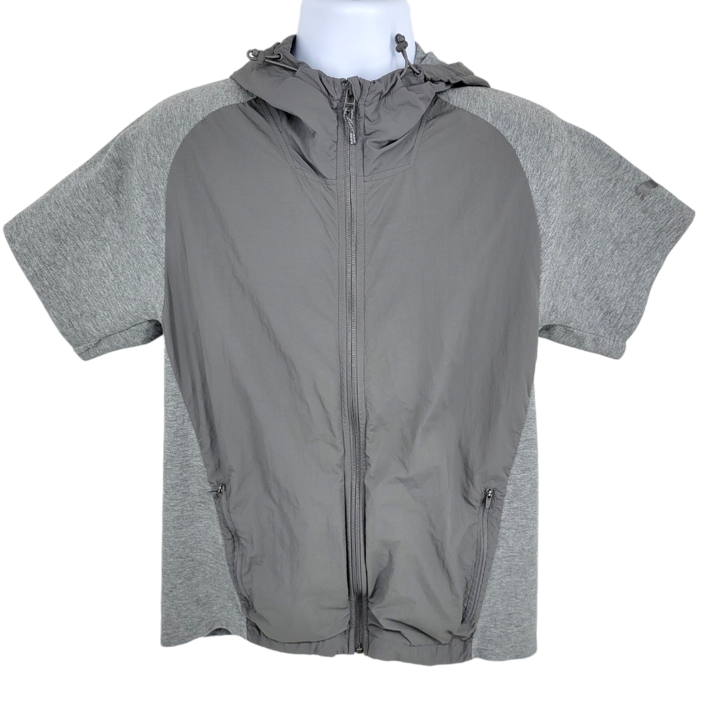 PUMA Gray Zip-Up Athletic Performance Short Sleeve Sweater Jacket Hoodie Sz M